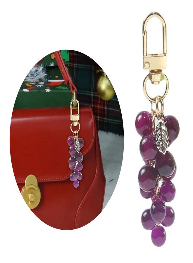 YZYDF Crystal Grape Charm Keychain Sweet Cool Simulated Fruit Keyring Pendant Bag Hanging Ornament Women Backpack Decorations - Image 2